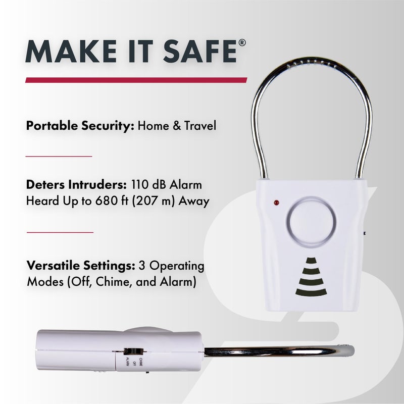 SABRE 110dB Door Handle Alarm, Extremely Loud Wireless Audible Up To 680 Ft Away, Hangs Off Door Knob or Handle, Vibration-Triggered Home Security Alarm, 3 Adjustable Settings, Great for Travel - Image 2