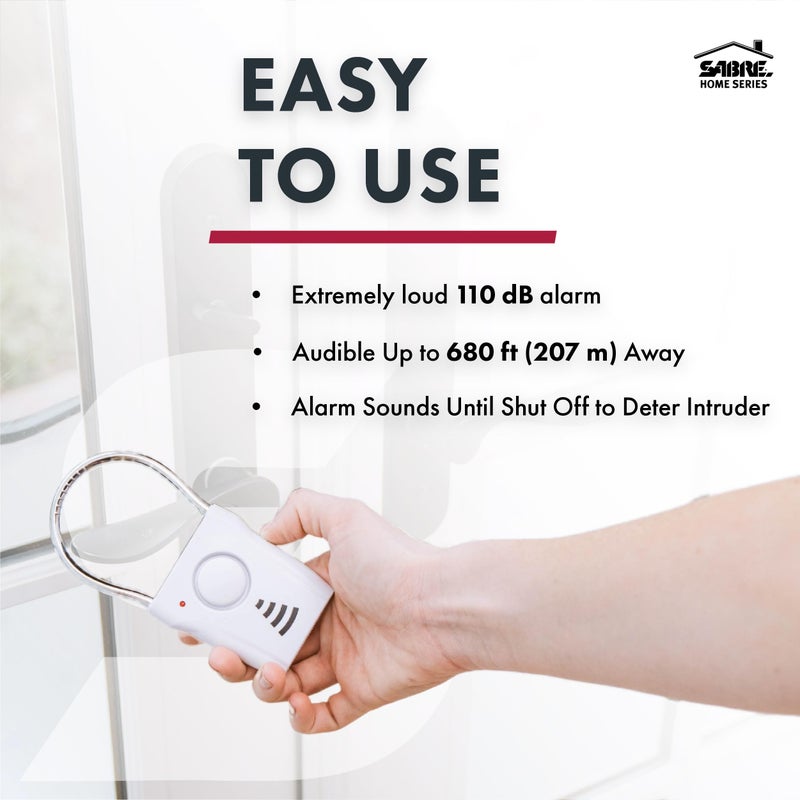 SABRE 110dB Door Handle Alarm, Extremely Loud Wireless Audible Up To 680 Ft Away, Hangs Off Door Knob or Handle, Vibration-Triggered Home Security Alarm, 3 Adjustable Settings, Great for Travel - Image 3