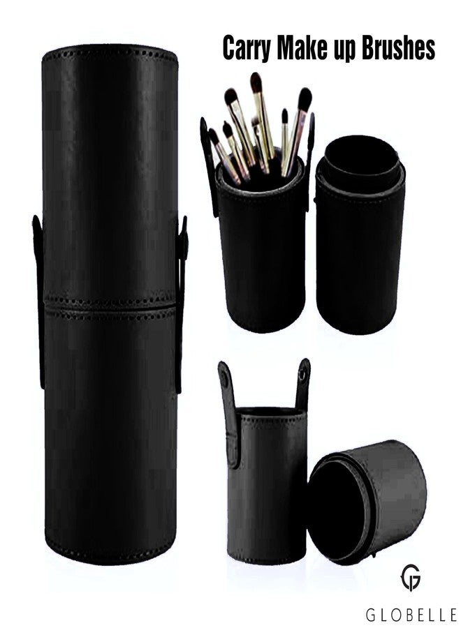 Globelle Leather Makeup Brush Holder with Lid - Travel-Friendly Brush Organizer Cup with Dual Compartments - Chic & Durable Storage for Beauty Tools - Portable Box for Home & Travel (Black, Large) - Image 2