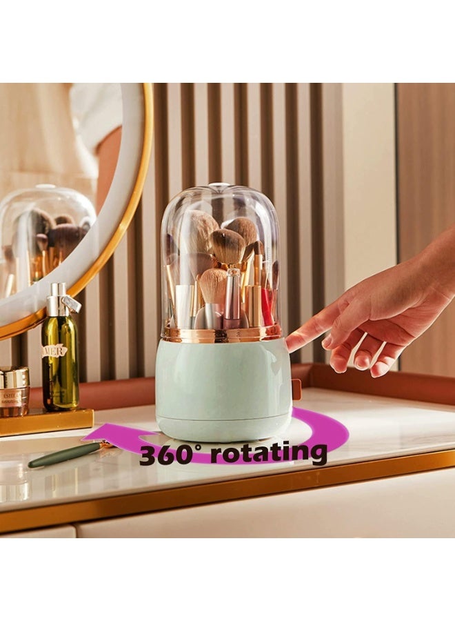منظم فرش المكياج الدوار مع غطاء دوار 360 درجة مقاوم للغبار لتنظيم فرش المكياج لمستحضرات التجميل YH-2001 - Image 2