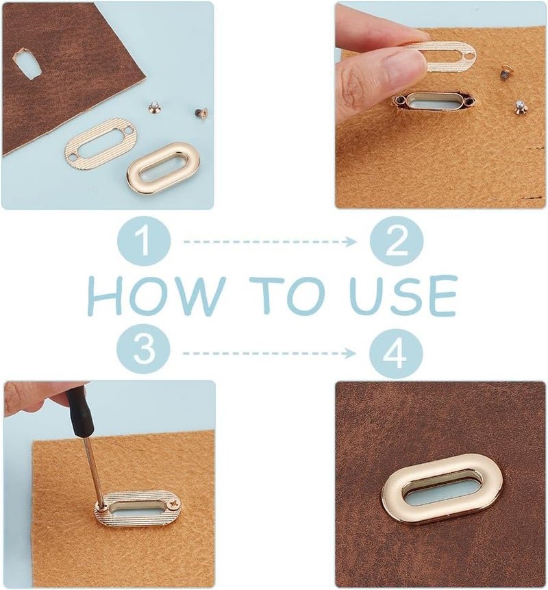 klarako 24pcs Alloy Screw-in Grommet Eyelets, 3 Color Metal Together Eyelets Grommet 0.74/0.97 Inch Oval Grommet Snap Hole O-Ring Bag Lklarako Connector for DIY Handbag Clothes Curtain Leathercraft Making - Image 4