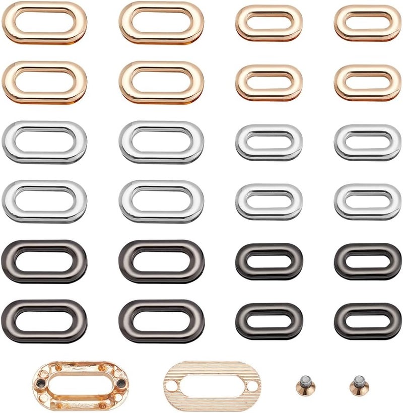 klarako 24pcs Alloy Screw-in Grommet Eyelets, 3 Color Metal Together Eyelets Grommet 0.74/0.97 Inch Oval Grommet Snap Hole O-Ring Bag Lklarako Connector for DIY Handbag Clothes Curtain Leathercraft Making - Image 1