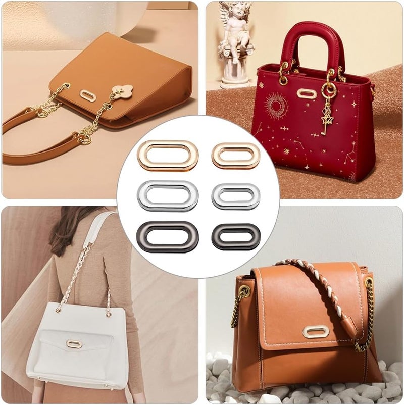 klarako 24pcs Alloy Screw-in Grommet Eyelets, 3 Color Metal Together Eyelets Grommet 0.74/0.97 Inch Oval Grommet Snap Hole O-Ring Bag Lklarako Connector for DIY Handbag Clothes Curtain Leathercraft Making - Image 5