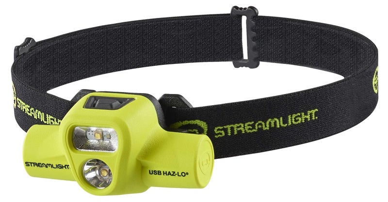 Streamlight 61460 USB HAZ-LO 250-Lumen Intrinsically Safe Headlamp with 120V AC Charging System, Elastic Head Strap, Rubber Hard Hat Strap, and 3M Dual Lock Fasteners, Yellow - Image 1