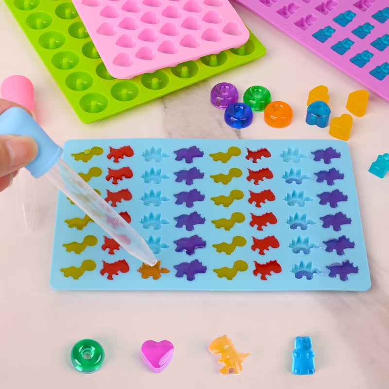 Sakolla Gummy Candy Molds Silicone with 2 Droppers Pack of 4 Mini Silicone Molds Including Dinosaur, Bear Shape, Hearts and Donut Gummie Chocolate Molds for Kids - Image 5