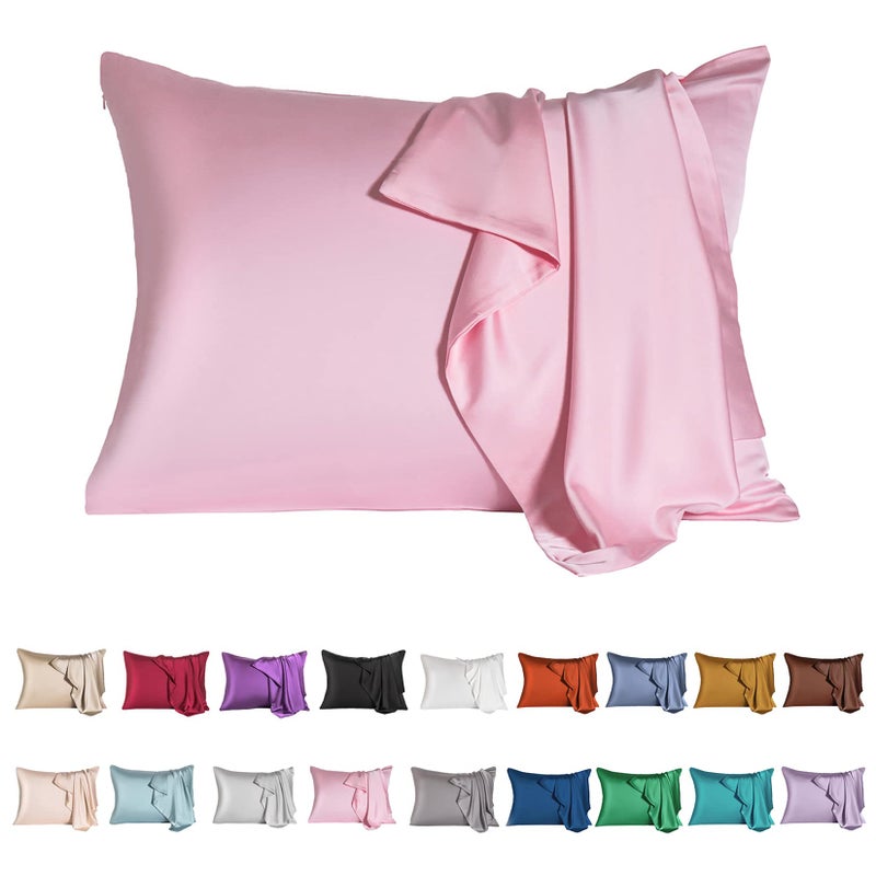 Mulberry Silk Pillowcase for Hair and SkinStandard Size Cooling Silk Pillow Case with Hidden ZipperAllergen Proof Dual Sides Soft Breathable Smooth Silk Pillow Cover for WomenQueenPink