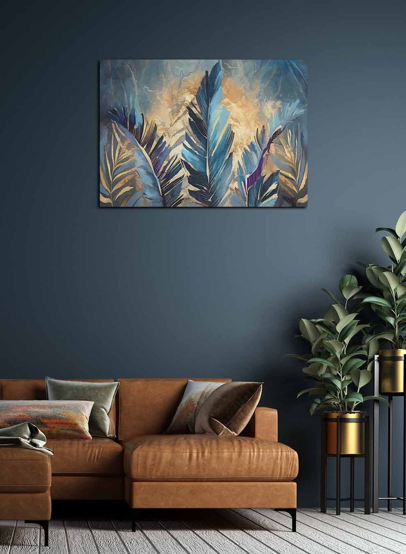 لوحة كانفاس على إطار خشبي، تصميم فن زيتي للأوراق النباتية ، للمنزل، غرفة المعيشة، المكتب، الديكور - Image 1