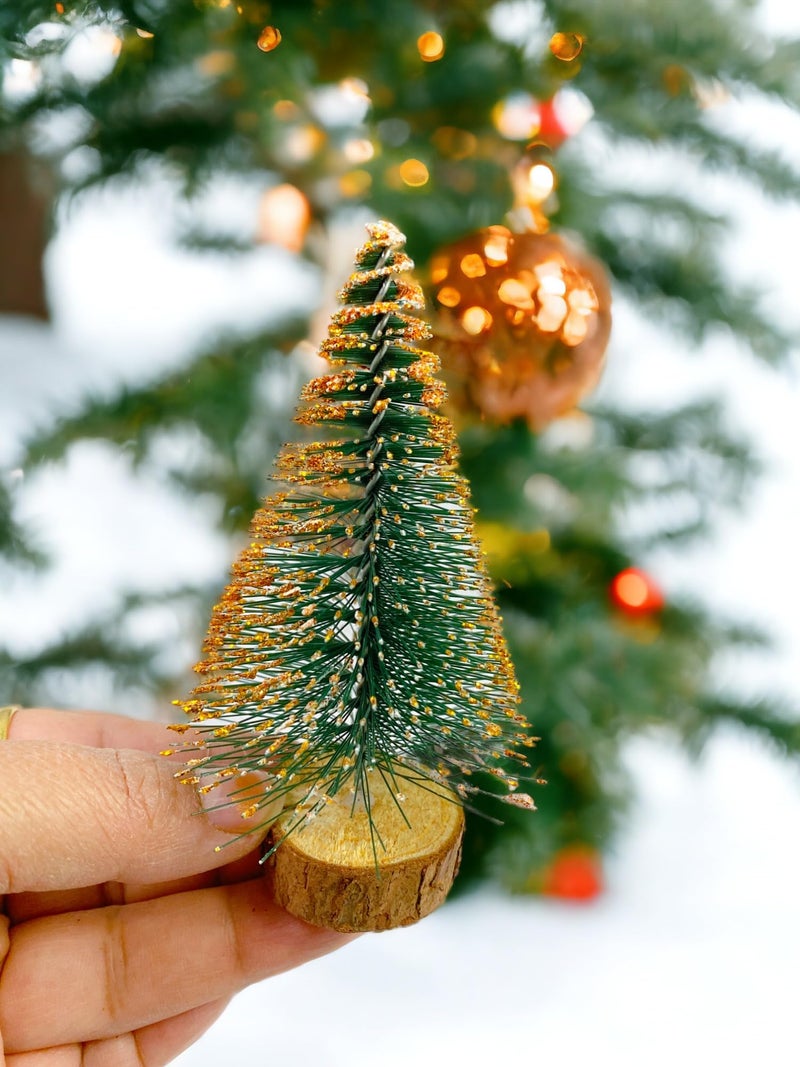 SESONBY White Or Golden Touch 4 Pcs Mini Artificial Small Size Tabletop Christmas Pine Tree for Holiday Home Office Decoration Artificial Tabletop Decorations, Christmas Tree Table Xmas TreeTable Top - Image 4
