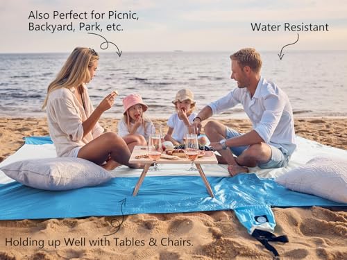 WEKAPO Beach Blanket Sandproof, Extra Large Beach Mat, Big & Compact Sand Free Mat Quick Drying, Lightweight & Durable with 6 Stakes & 4 Corner Pockets - Image 4