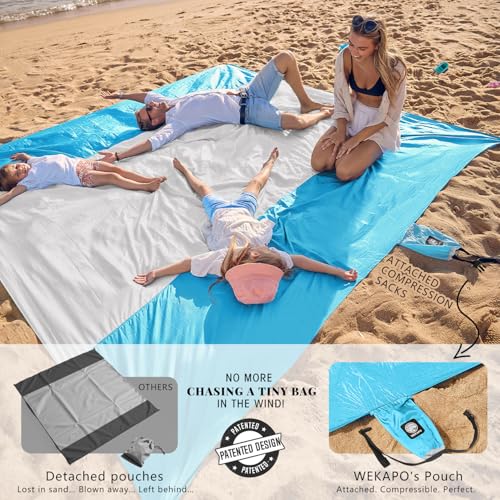 WEKAPO Beach Blanket Sandproof, Extra Large Beach Mat, Big & Compact Sand Free Mat Quick Drying, Lightweight & Durable with 6 Stakes & 4 Corner Pockets - Image 3