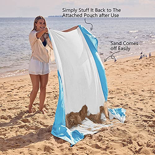 WEKAPO Beach Blanket Sandproof, Extra Large Beach Mat, Big & Compact Sand Free Mat Quick Drying, Lightweight & Durable with 6 Stakes & 4 Corner Pockets - Image 5