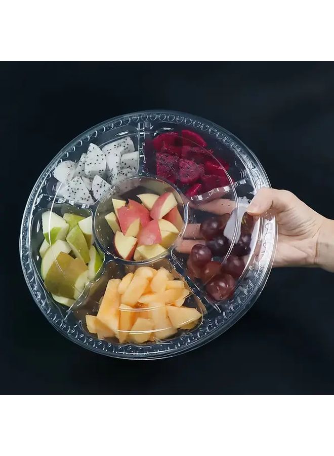 6Pcs Round Plastic Serving Trays With Lids Multi Compartment Snack Fruit Veggie Containers - Image 5