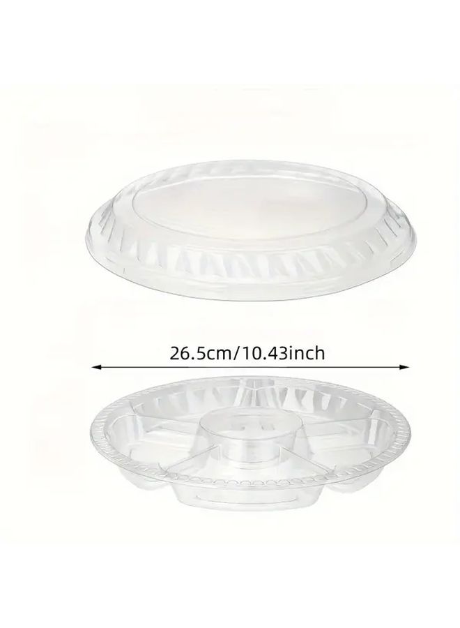 6Pcs Round Plastic Serving Trays With Lids Multi Compartment Snack Fruit Veggie Containers - Image 2