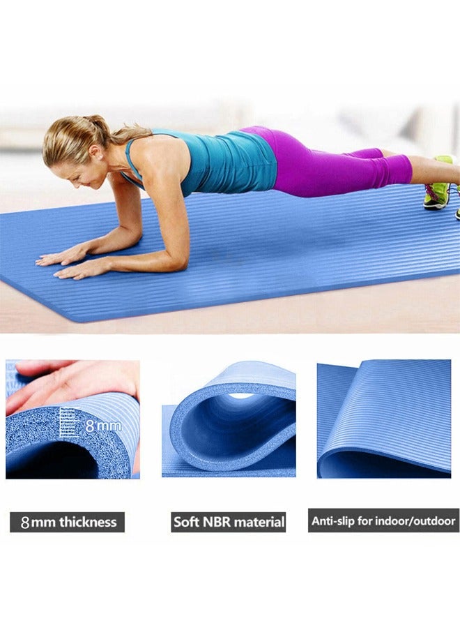 Nariele Pack of 4 Non-Slip yoga mat Anti-Tear Exercise Mat With Carrying Strap 183x61x1cm Blue - Image 2