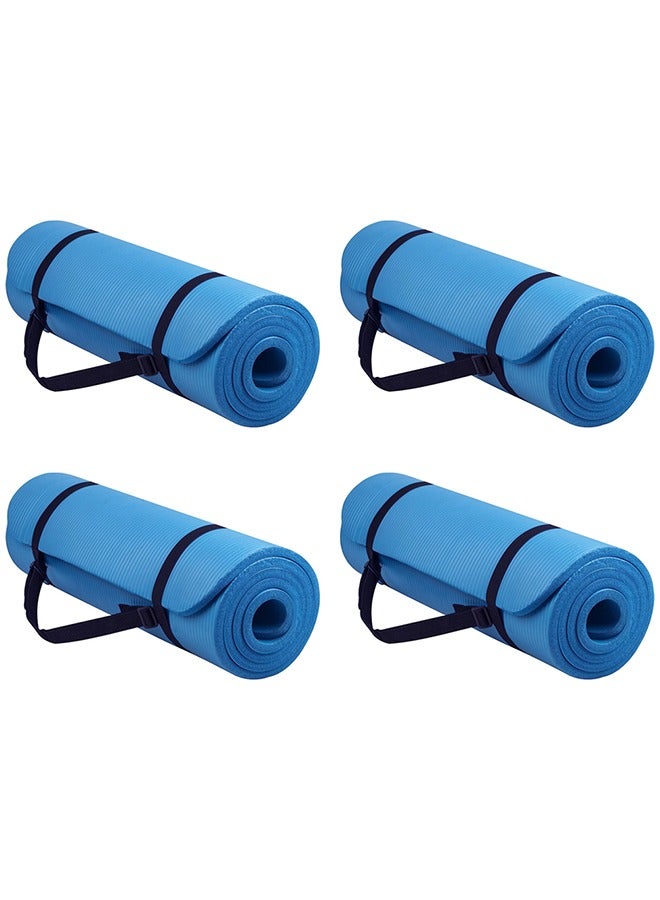 Nariele Pack of 4 Non-Slip yoga mat Anti-Tear Exercise Mat With Carrying Strap 183x61x1cm Blue - Image 1