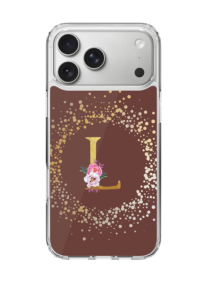 Stylizedd Classic Clear MagSafe Case for iPhone 17 Pro Max , Hybrid Soft Case Flexible Edges Anti Drop TPU PC Gel Thin Transparent Cover [ Designed for iPhone 17 Pro Max ] - Custom Monogram Initial Letter Floral Pattern Alphabet - L  (Brown )