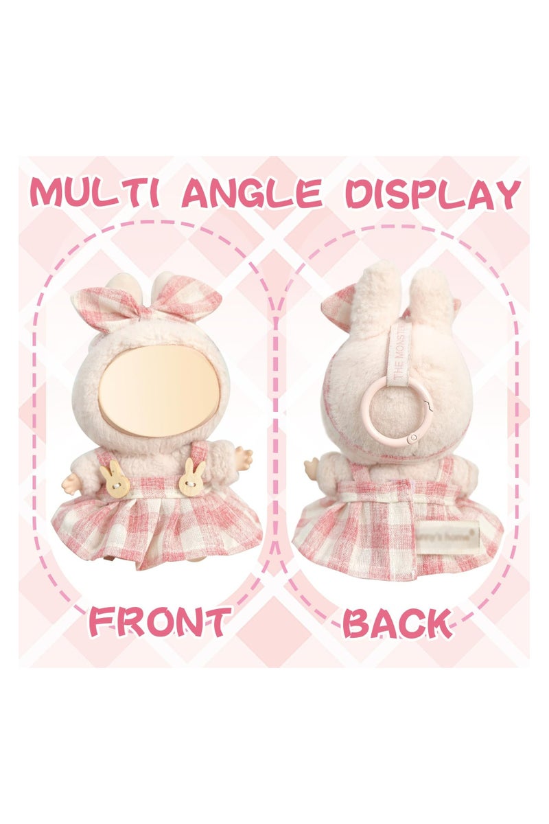 دوميني مجموعة لابوبو من 4 ملابس دمى مقاس 17 سم، زي DIY لدمى لابوبو، تنورة وردية منقوشة مع حقيبة زهور، ملابس وإكسسوارات دمى قطيفة رائعة، زي لطيف للفتيات والأولاد كهدية - Image 2