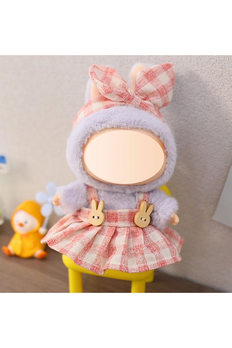 دوميني مجموعة لابوبو من 4 ملابس دمى مقاس 17 سم، زي DIY لدمى لابوبو، تنورة وردية منقوشة مع حقيبة زهور، ملابس وإكسسوارات دمى قطيفة رائعة، زي لطيف للفتيات والأولاد كهدية - Image 4