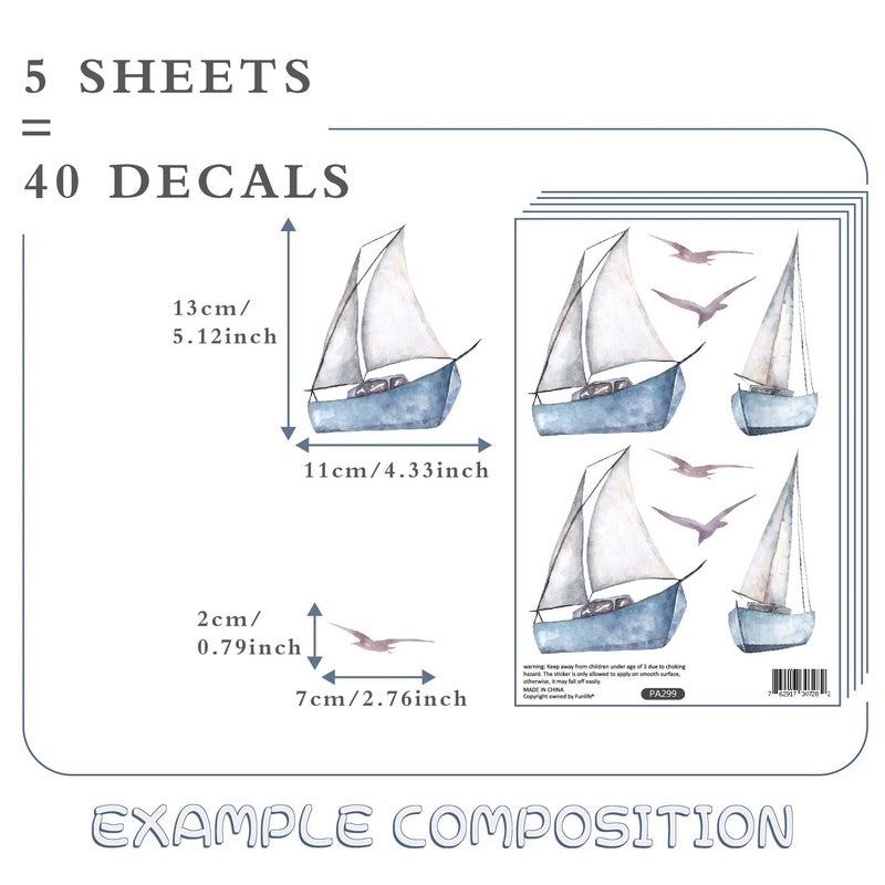 astrkiz Watercolor Sailboat Wall Decals Peel and Stick  Seagull Wall Sticker for Baby Boys Room Kids Room Playroom Gender Neutral Room Nursery Wall Art Stickers Decor - Image 2