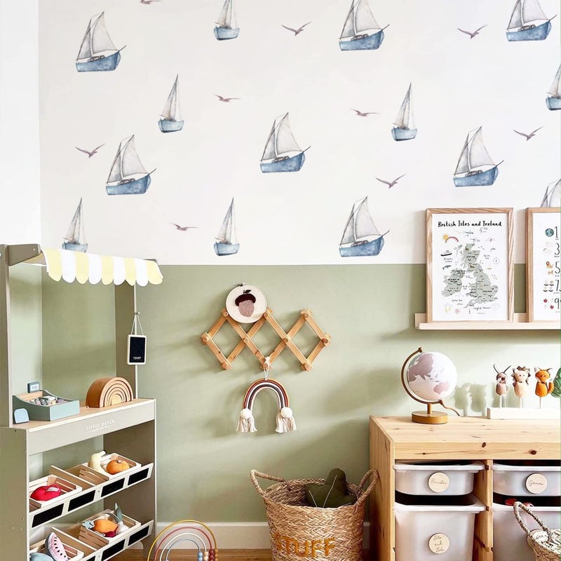 astrkiz Watercolor Sailboat Wall Decals Peel and Stick  Seagull Wall Sticker for Baby Boys Room Kids Room Playroom Gender Neutral Room Nursery Wall Art Stickers Decor - Image 3