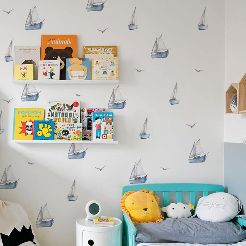 astrkiz Watercolor Sailboat Wall Decals Peel and Stick  Seagull Wall Sticker for Baby Boys Room Kids Room Playroom Gender Neutral Room Nursery Wall Art Stickers Decor - Image 1
