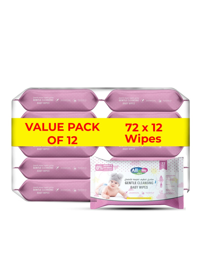 All day wipes All Day Gentle Cleansing Baby Wet Wipes Pink-72 Count With High Water Concentration, Soft and Mild Formula for Everyday Baby Care. Keeps Baby's Skin Fresh, Clean, and Moisturized. ( Pack of 12) - Image 1