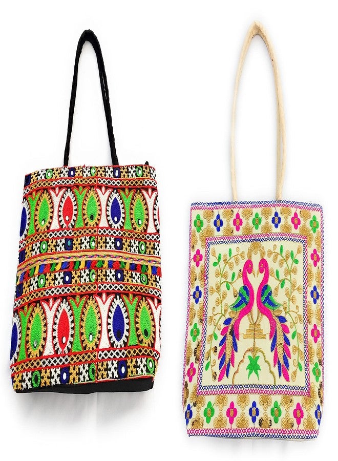 Chircrafts Handicrafts Cotton Embrodery Multicolour Radhe Radhe Print HandBag for Women & Girls(combo-2) - Image 1