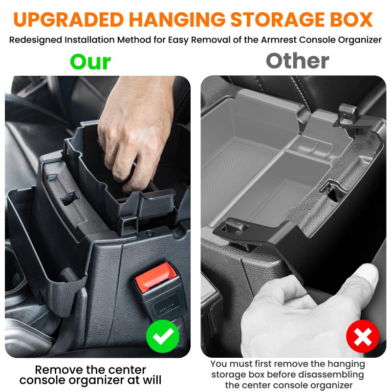 DIAMOOKY 4PCS Upgraded Center Console Organizer for Jeep Wrangler JL JLU 4xe 2018-2026 & Gladiator JT 2020-2024 2025 2026 Accessories Gear Shift Side Tray Hanging Armrest Storage Box (Not for JK/JKU) - Image 4