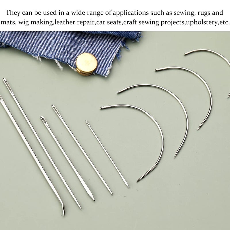 Veroave 9 Pcs Heavy Duty Hand Sewing Needles Kit,Leather Sewing Needles with 5 Leather Hand Sewing Needle and 4 Curved Needle for Home Upholstery,Leather Needles for Hand Sewing,Carpet Canvas Repairâ€¦ - Image 3