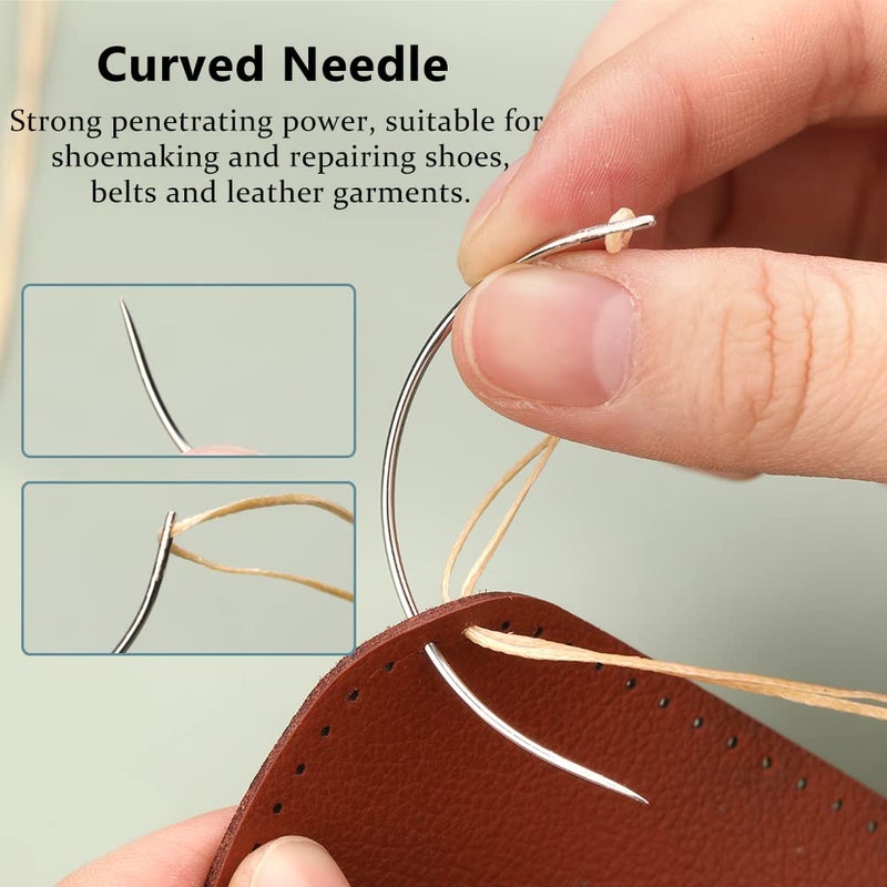 Veroave 9 Pcs Heavy Duty Hand Sewing Needles Kit,Leather Sewing Needles with 5 Leather Hand Sewing Needle and 4 Curved Needle for Home Upholstery,Leather Needles for Hand Sewing,Carpet Canvas Repairâ€¦ - Image 5