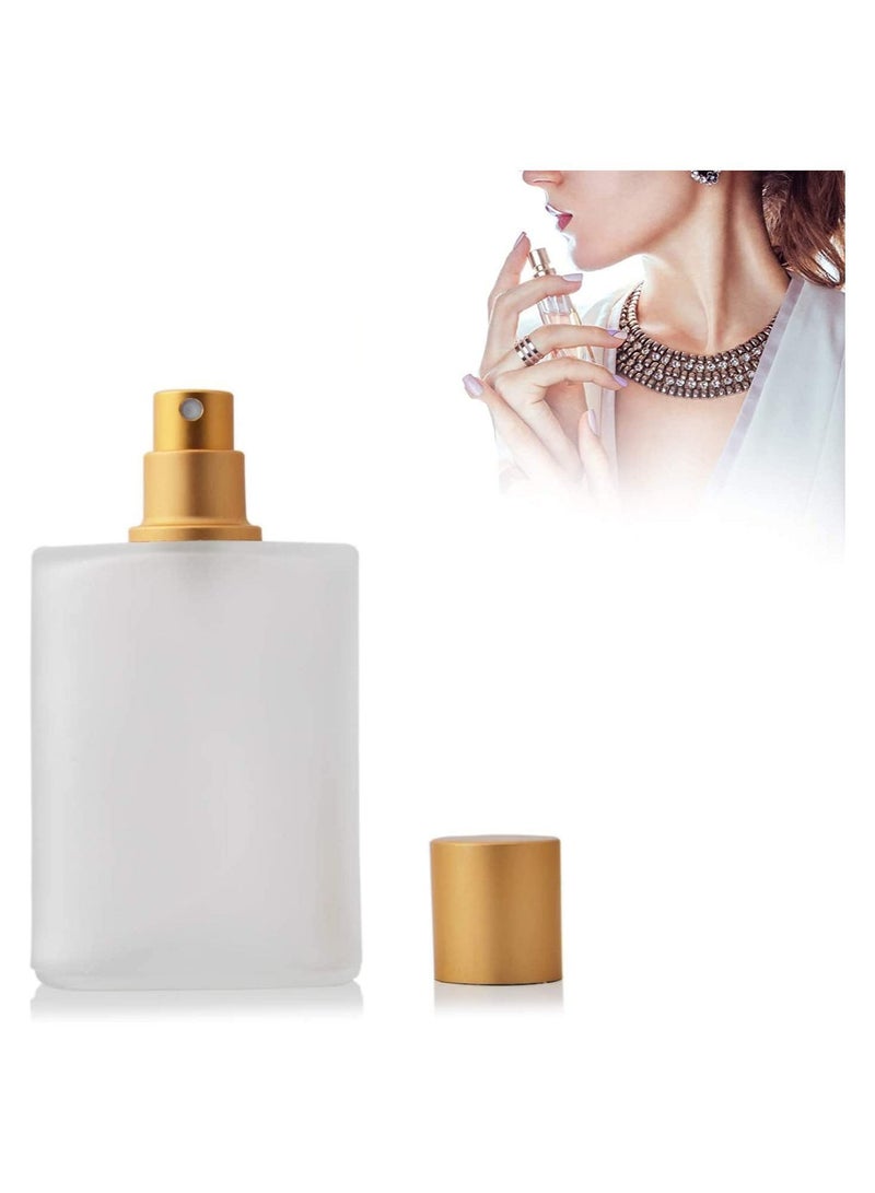 Y&D Spray Bottles, 1Pcs 50ml/1.69 Oz Square Empty Frosted Glass Bottles Perfume Atomizer, Refillable Fine Mist for Essential Oils, Makeup Toner Lotion (Gold) - Image 1