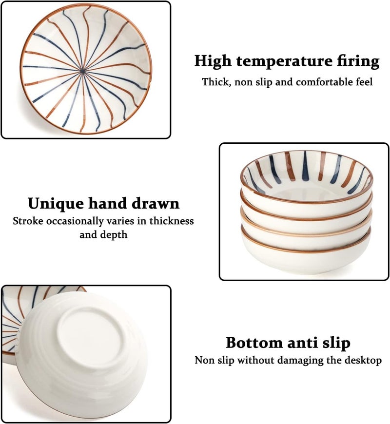 OLWICK Household Small Ceramic Bowl Set | Creative Tableware Dipping Bowls | For Soy Sauce, Vinegar, Chutney, Sushi, Ketchup, Paste Jam |Bowl-K, Random, Set Of 4, 100 ML, Multicolor - Image 5
