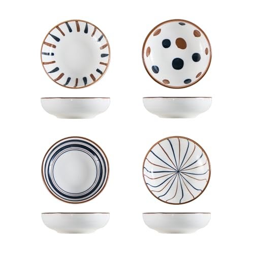 OLWICK Household Small Ceramic Bowl Set | Creative Tableware Dipping Bowls | For Soy Sauce, Vinegar, Chutney, Sushi, Ketchup, Paste Jam |Bowl-K, Random, Set Of 4, 100 ML, Multicolor - Image 1
