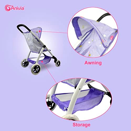 Anivia Baby Doll Stroller for 18 inches American Girl Dolls with Multi Function. (DA422-PURPLE)… - Image 4