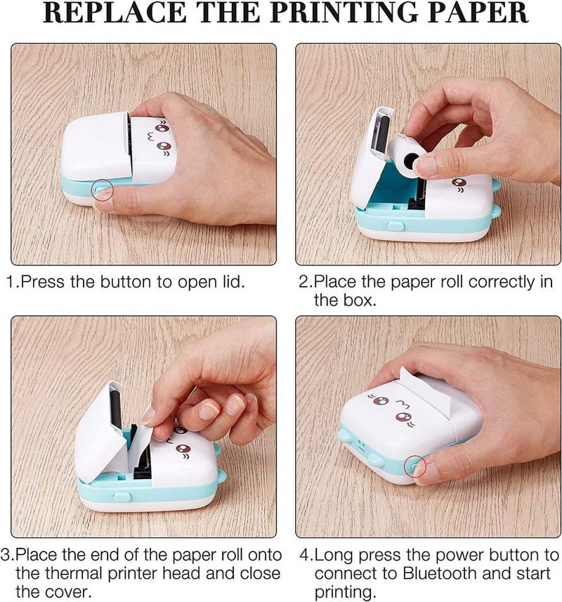 Mini Printer Portable, Rechargeable Battery Equipped Inkless Sticker Printer for Multipurpose Printing, Clear Printing with Thermal Paper Included, Compatible with iOS + Android - Image 4