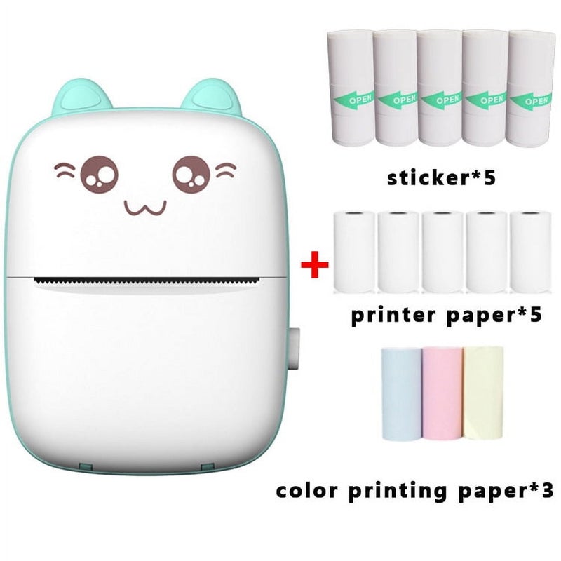 Mini Printer Portable, Rechargeable Battery Equipped Inkless Sticker Printer for Multipurpose Printing, Clear Printing with Thermal Paper Included, Compatible with iOS + Android - Image 1