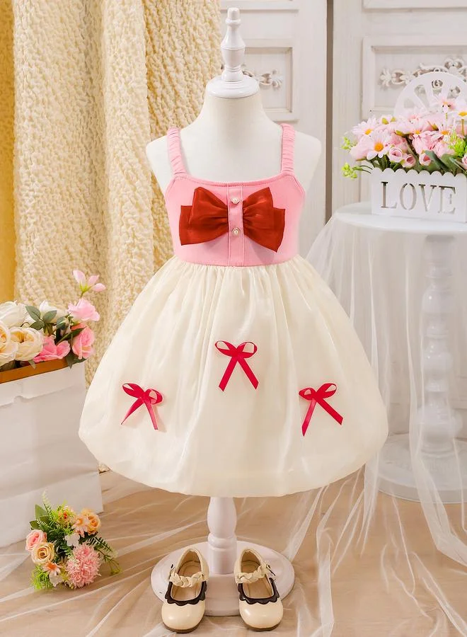 تايك تو Girls Pink Strappy Dress with Bows