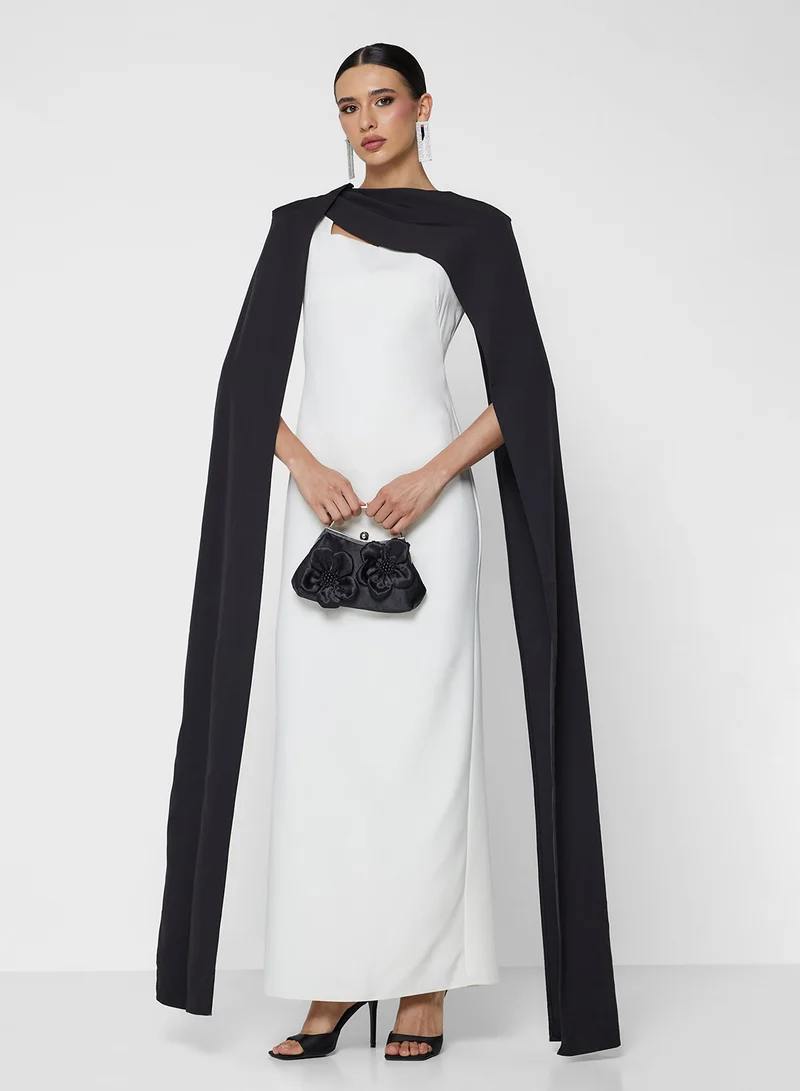 نمشي x Contrast Tone Bodycon Dress With Detachable Draped Sleeves