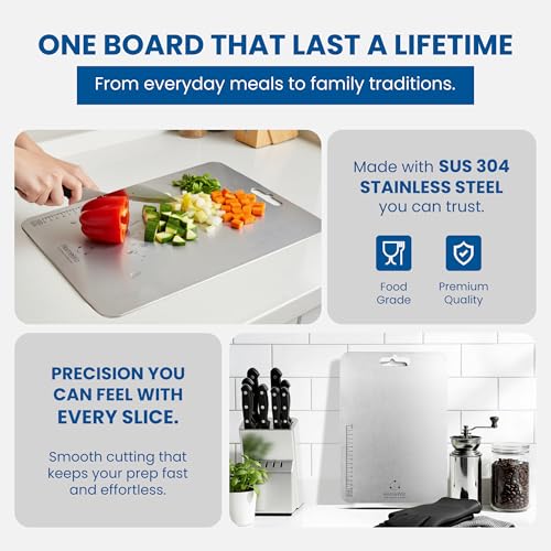 HomeWiz Stainless Steel Chopping Board | 36 x 25 cm Large | 304 Grade Food-Safe Steel | Heavy Duty Steel Board | for Fruits, Vegetables, Meat & Dough Kneading | Built for Everyday Use | Made in India - Image 3