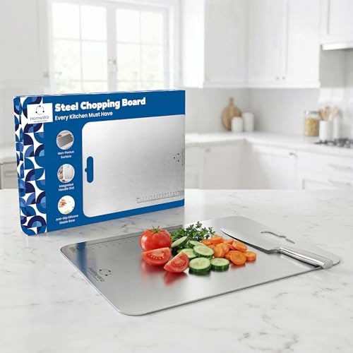 HomeWiz Stainless Steel Chopping Board | 36 x 25 cm Large | 304 Grade Food-Safe Steel | Heavy Duty Steel Board | for Fruits, Vegetables, Meat & Dough Kneading | Built for Everyday Use | Made in India - Image 1