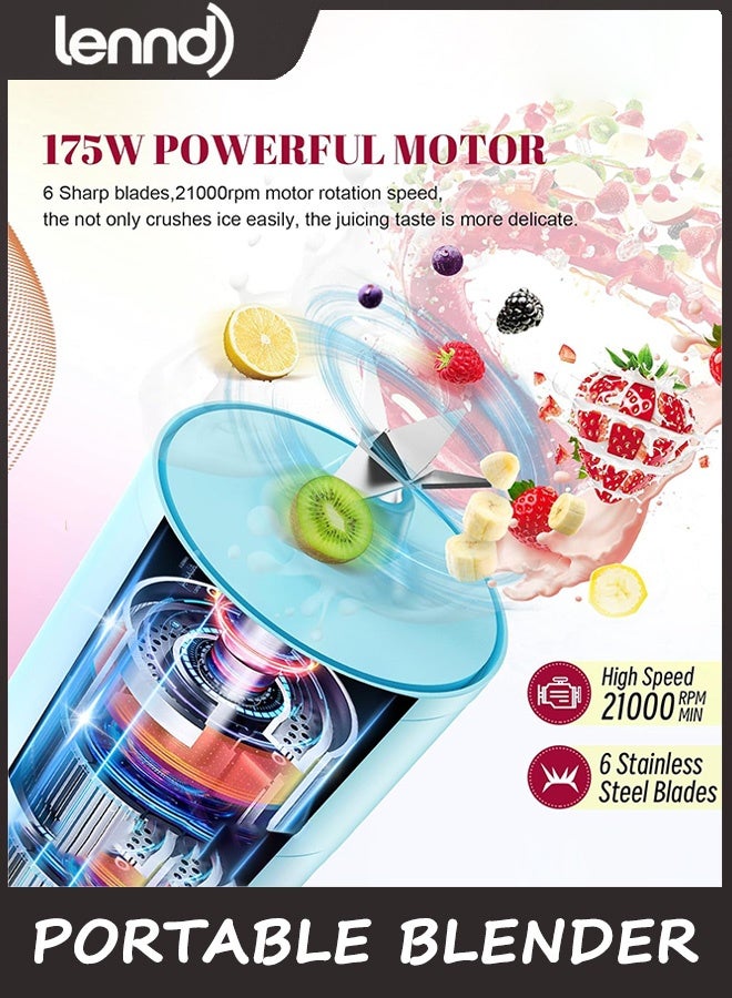 LENND Portable Personal Blender, USB Rechargeable 500ml Juicer, 175W Personal Size Blender, Great for Smoothies, Ice Blending, Juicing and Food Processing, Small, Convenient and Versatile - Image 3