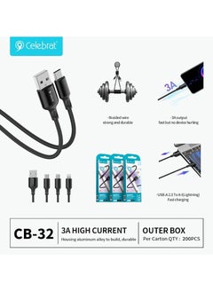 سليبرات كابل USB إلى Lightning من Celebrat CB-32 A-C مصنوع من الألومنيوم يدعم الشحن بقوة 2.4 أمبير للهواتف المحمولة بطول 1 متر - أسود  - Image 4