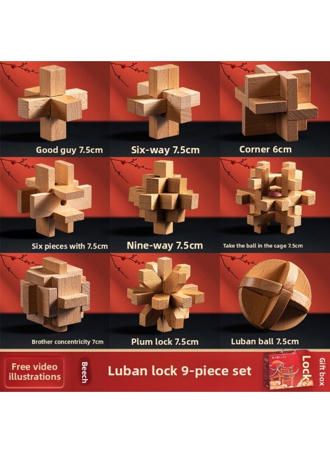 Generic - Luban Lock Kongming Lock Beech Wood Unlock Unleash Unleash Children's Educational Assembled Building Blocks Toys For Boys And Elementary School Students Cheap-Color:[selected Good Things] *Arrival Comes With A 9-piece Gift Box Set - Image 1