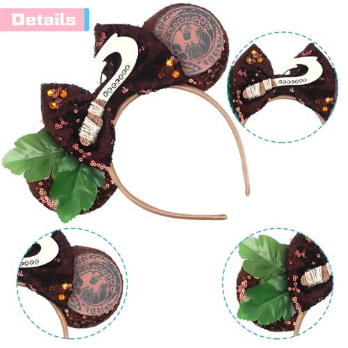 MADO mouse ears headband for kids boys adults men women, brown forest ears for adult kid boys men women girls,Park mini ear headbands for kids adults (brown forest) - Image 3