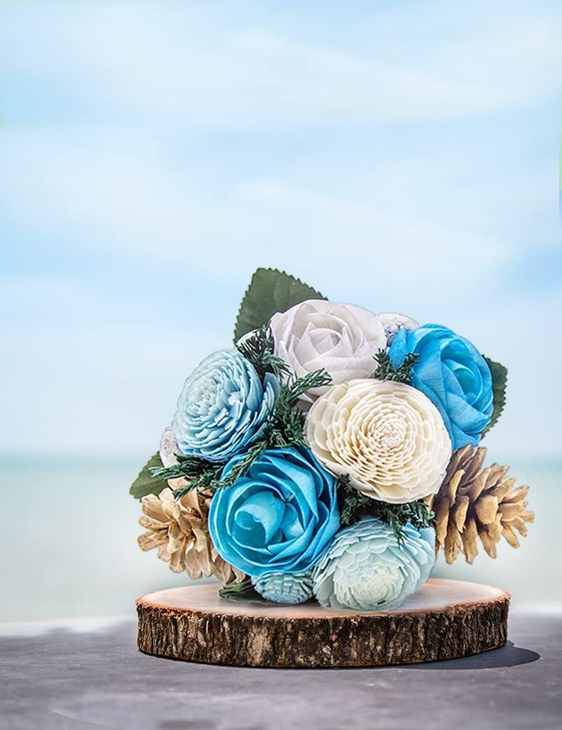 HOUSE OF EDI Sea Breeze Everlasting Florals Handmade Bouquet 6 inch Table Top Floral Arrangement Paired with a Decorative Vase and Aromatic Spray SizeSmall - Image 1