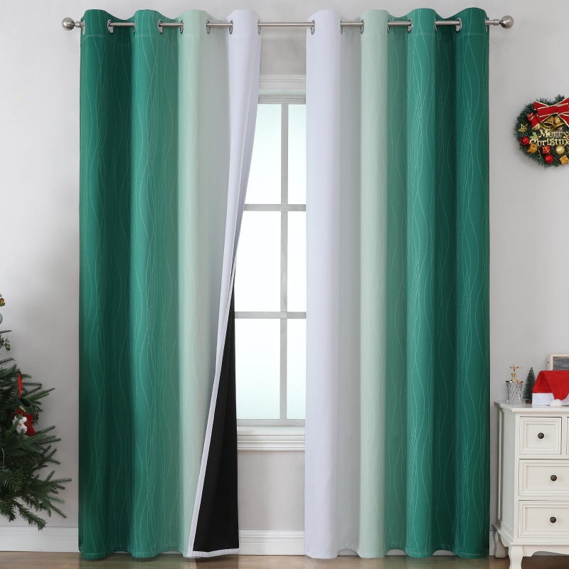 Estelar Textiler Green and Grayish White Ombre Blackout Curtains for Bedroom  Thermal Insulated Blackout Drapes  Full Light Blocking Energy Saving Long Curtains for Living Room  52Wx108L  2 Panels - Image 1