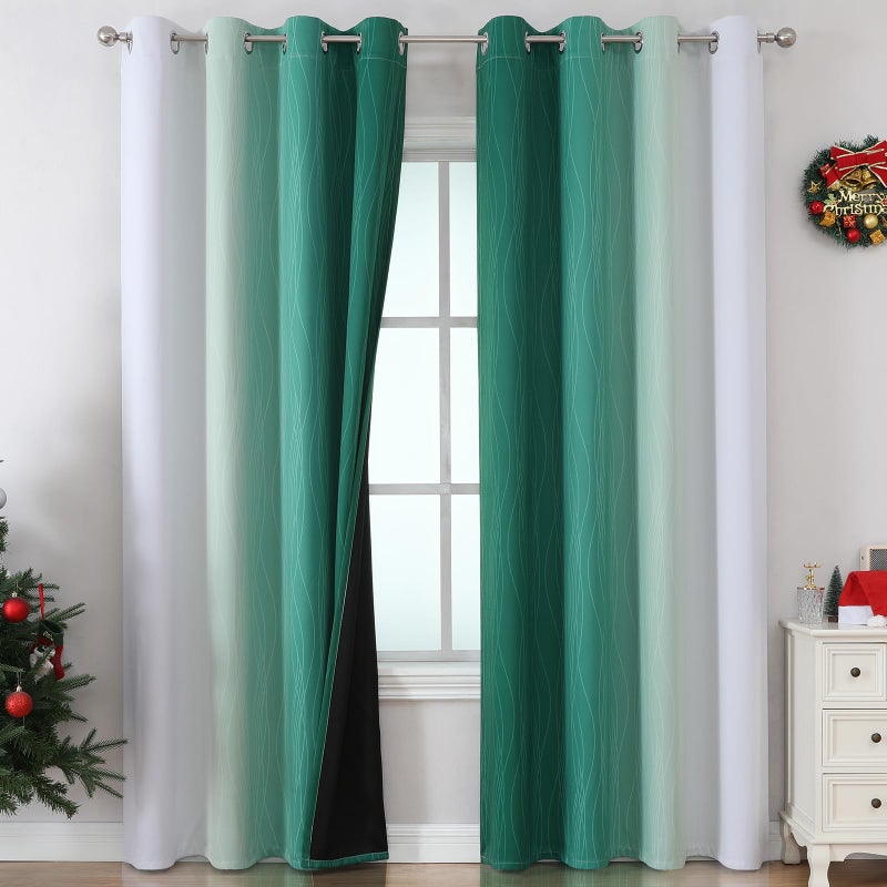 Estelar Textiler Green and Grayish White Ombre Blackout Curtains for Bedroom  Thermal Insulated Blackout Drapes  Full Light Blocking Energy Saving Long Curtains for Living Room  52Wx108L  2 Panels - Image 2