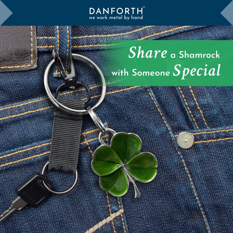 DANFORTH Four Leaf Clover Keychain (Green) | Pewter | Durable, Handcrafted Pewter Lucky Charm | St. Patricks Day Accessories | 1 Â½â€ Tall x 1 Â¼â€ Wide | Made in the USA - Image 3
