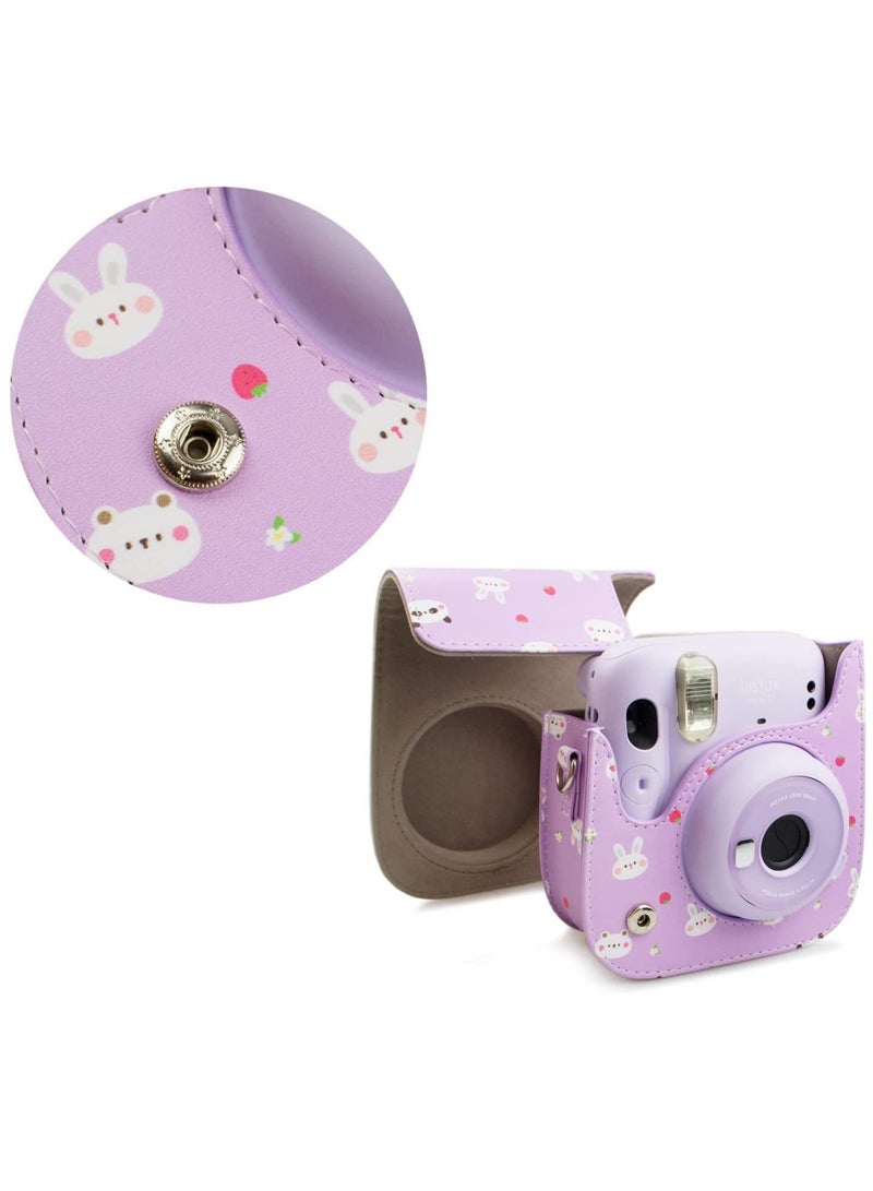 KASTWAVE PU Leather Mini 11 Cover, Mini 11/Mini 9/Mini 8/Mini 8+ PU Face Vintage Camera Bag Cover Camera Bag with Adjustable Shoulder Strap (Purple Rabbit) - Image 4