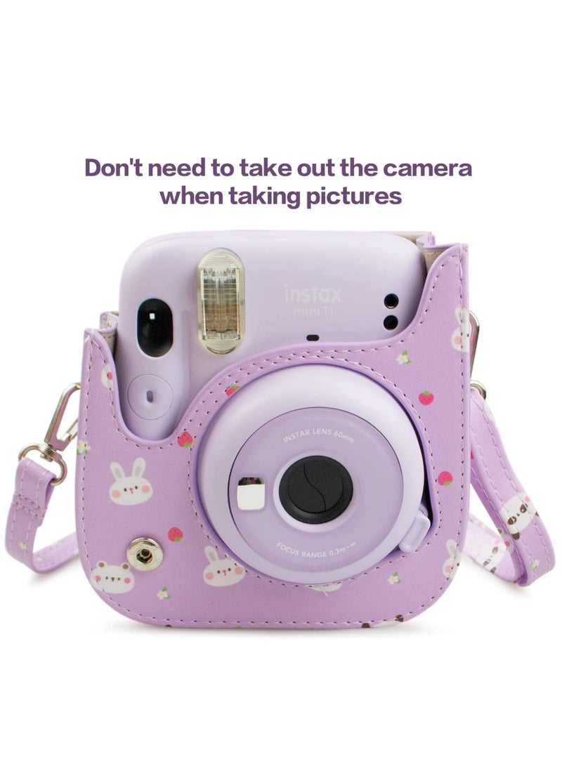 KASTWAVE PU Leather Mini 11 Cover, Mini 11/Mini 9/Mini 8/Mini 8+ PU Face Vintage Camera Bag Cover Camera Bag with Adjustable Shoulder Strap (Purple Rabbit) - Image 3